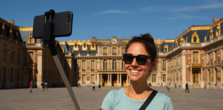 Un turista se hace un selfie en el castillo de Versaille