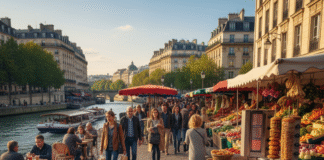 Comida callejera en París con crepes, pasteles, falafel y bocadillos de baguette