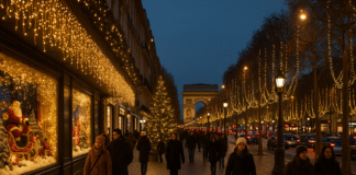 Christmas decorations and illuminations in Paris in December