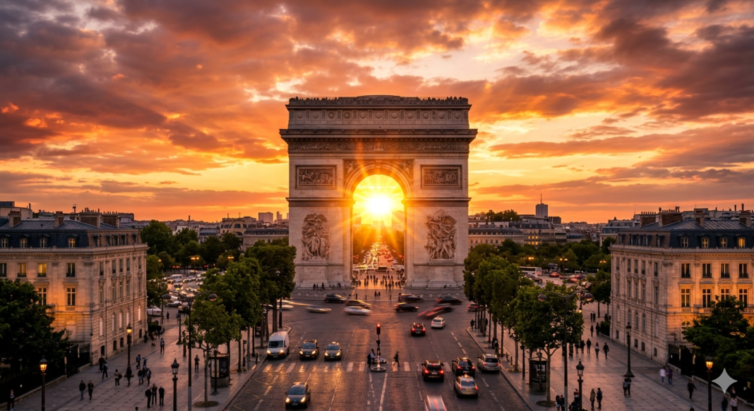 A magnificent sunset over the Arc de Triomphe