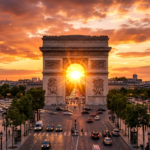 Una magnífica puesta de sol sobre el Arco del Triunfo