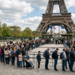Line in front of the Eiffel Tower