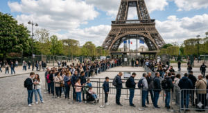 Line in front of the Eiffel Tower
