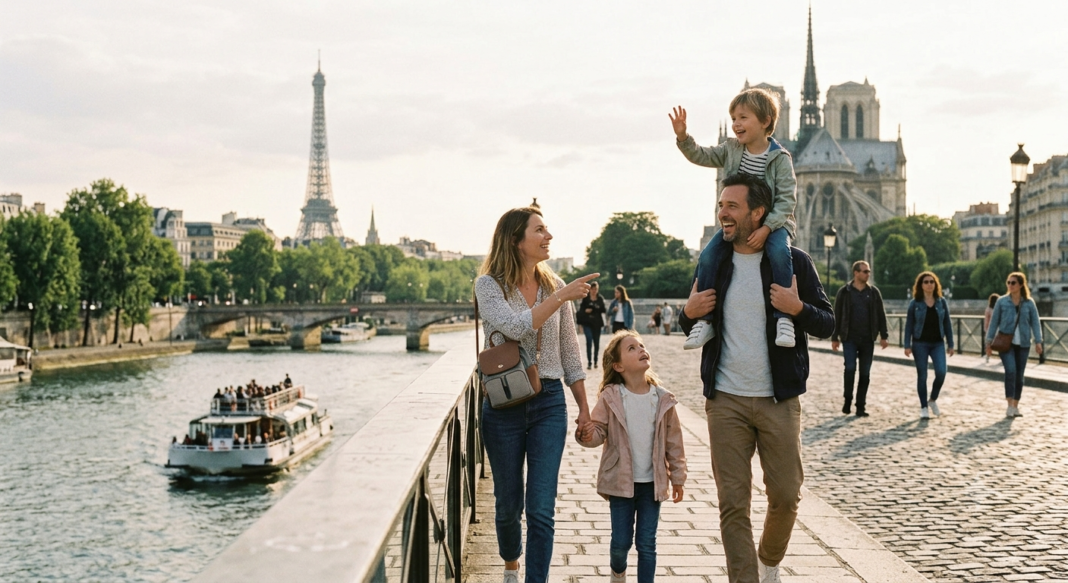 Une famille avec des enfants visitant Paris