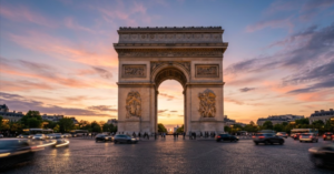 CrépusculeDorésurlArcdetriompheaout2026 PARIS Couché de soleil sur l'arc de Triomphe à Paris en aout 2026 - Crédit photo Rose M-R