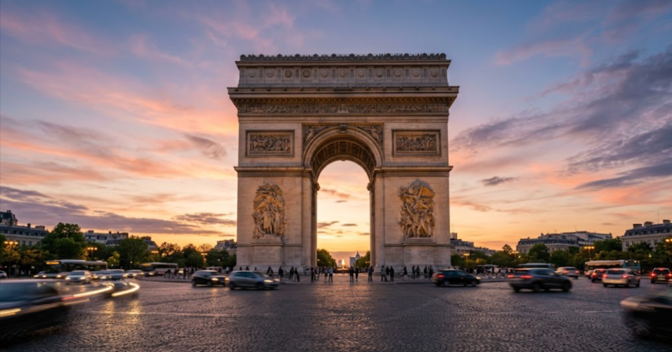 Couché de soleil sur l'arc de Triomphe à Paris en aout 2026 - Crédit photo Rose M-R