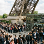 Line in front of the ticket booths at the Eiffel Tower