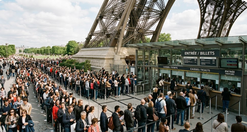 File d'attente devant les caisses de la Tour eiffel