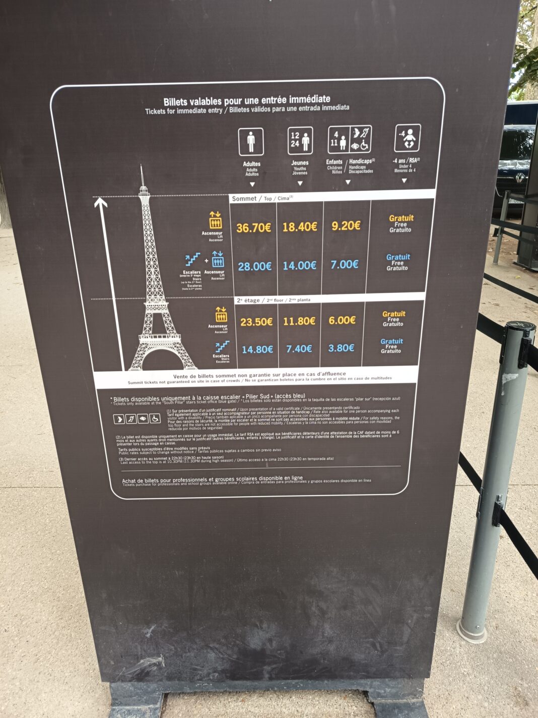 Tarifs Eiffel 2026