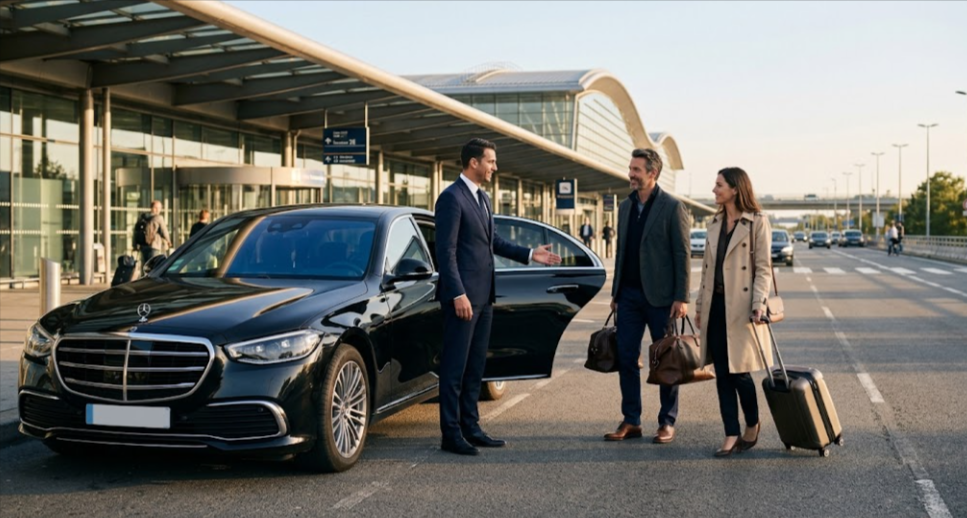 Un VTC qui prend en charge des clients à l'aéroport de Paris Charles de Gaulles - Roissy