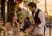 A tourist asks a waiter for a drink