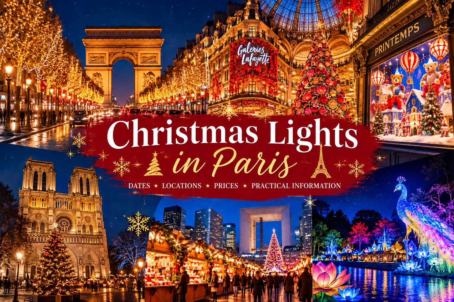 Christmas Lights in Paris 2026 Dates and Locations PARIS Christmas lights in Paris featuring the Champs Élysées Arc de Triomphe Galeries Lafayette Printemps Notre Dame and festive Christmas markets