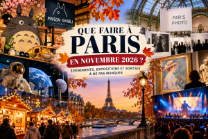 Que faire à Paris en novembre 2026 Événements et sorties PARIS Illustration de Paris en novembre 2026 avec la tour Eiffel Maison Ghibli Paris Photo des expositions des concerts et un marché de Noël